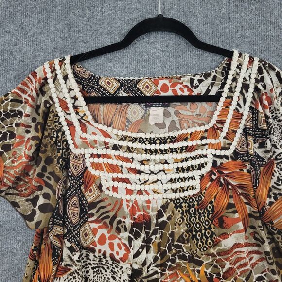 COCOMO Novelty Leopard Cat Tribal Short Sleeve Stretch Top Mob Wife SIZE 1X - Picture 3 of 9